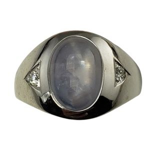 Vintage 14 Karat White Gold Star Sapphire and Diamond Ring Size 9 #12843